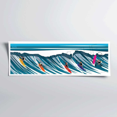 Manifesto decorativo da parete raffigurante un surfista che cavalca un'onda blu. Manifesto decorativo da parete raffigurante un surfista che cavalca un'onda blu.