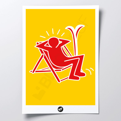 Affiche murale transat keithski jaune et rouge au ski pour la décoration. Affiche murale transat keithski jaune et rouge au ski pour la décoration.
