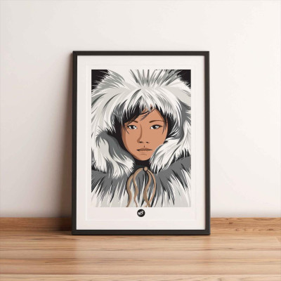 Affiche murale inuit girl fille esquimau artic blanc et gris pour la décoration. Affiche murale inuit girl fille esquimau artic blanc et gris pour la décoration.