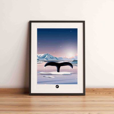 Willy è un poster murale gratuito, l'animale blu nel paesaggio viola dell'Oceano Artico come elemento decorativo. Willy è un poster murale gratuito, l'animale blu nel paesaggio viola dell'Oceano Artico come elemento decorativo.