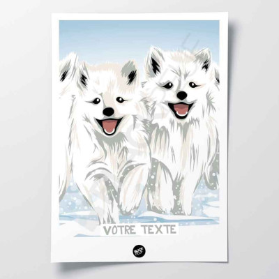 Affiche murale les petits loups qui courent dans la neige blanche et bleue arctic pour la décoration Affiche murale les petits loups qui courent dans la neige blanche et bleue arctic pour la décoration
