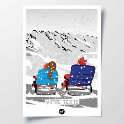 Appendiabiti da parete per l'après-ski in bianco e nero con sedie a sdraio blu e viola come decorazione Appendiabiti da parete per l'après-ski in bianco e nero con sedie a sdraio blu e viola come decorazione