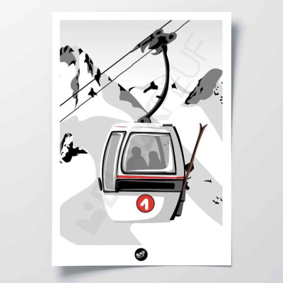 Black and white wall poster of a white egg making its way up the ski slopes, for decoration. Black and white wall poster of a white egg making its way up the ski slopes, for decoration.