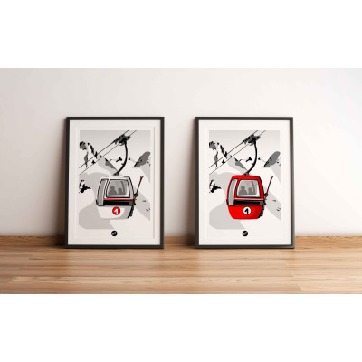 Poster murale in bianco e nero di un uovo rosso che risale le piste da sci, a scopo decorativo. Poster murale in bianco e nero di un uovo rosso che risale le piste da sci, a scopo decorativo.