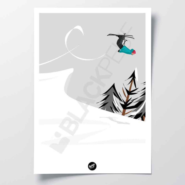 Affiche murale noir et blanc d’un skieur en plein saut pour une décoration