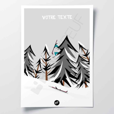 Black and white wall poster of a jumping skier hitting a tree for decoration Black and white wall poster of a jumping skier hitting a tree for decoration