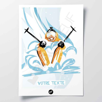 Poster da parete di uno sciatore sulla neve fresca, nei toni del blu, del bianco e del giallo per decorazione Poster da parete di uno sciatore sulla neve fresca, nei toni del blu, del bianco e del giallo per decorazione