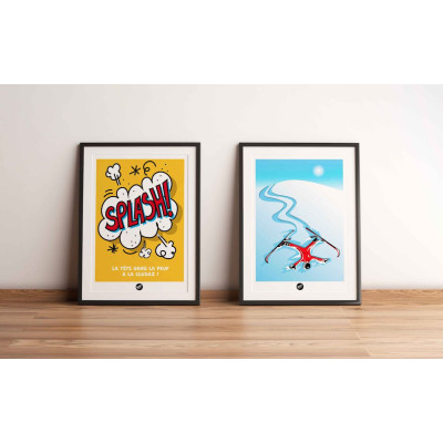Splash ski wall poster ski fall in resort in blue and white snow for decoration. Splash ski wall poster ski fall in resort in blue and white snow for decoration.