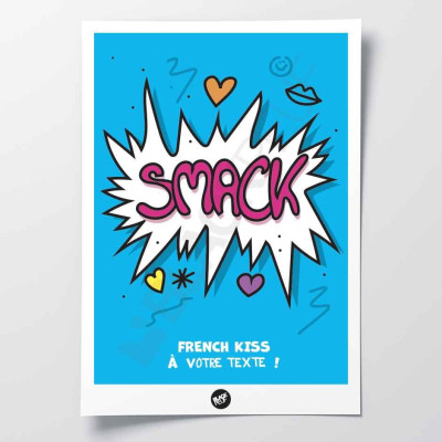 Affiche murale onomatopée smack amour humour en station pour la décoration. Affiche murale onomatopée smack amour humour en station pour la décoration.