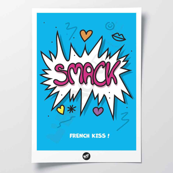 Onomatopoeic wall poster smack love humor in station for decoration.
