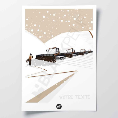 Affiche murale dameuse vs peuf sur la neige blanche fond beige pour la décoration. Affiche murale dameuse vs peuf sur la neige blanche fond beige pour la décoration.