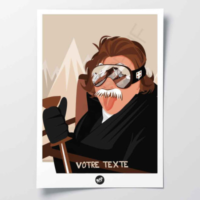 Affiche murale out of line papi qui tire la langue au ski humour noir et beige pour la décoration. Affiche murale out of line papi qui tire la langue au ski humour noir et beige pour la décoration.