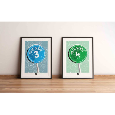 Green slope signage wall poster, resort sign on green ski slopes for decoration. Green slope signage wall poster, resort sign on green ski slopes for decoration.