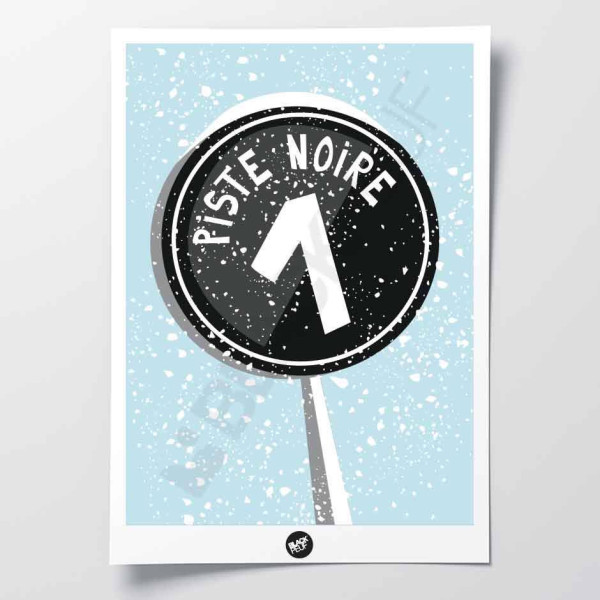 Black slope signage wall poster, black and blue ski slope sign for decoration.