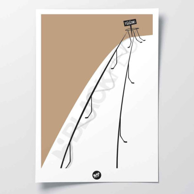 Affiche murale téléski en station de ski en montagne blanche et beige pour la décoration. Affiche murale téléski en station de ski en montagne blanche et beige pour la décoration.