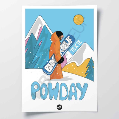 Decorative wall patch depicting a snowboarder on blue and white snow.