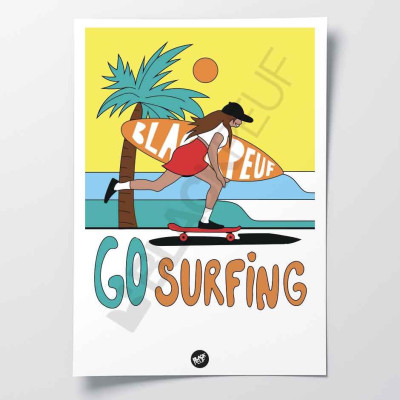 Wall poster patch go surfing on the beach skate and surf at the seaside yellow and green for decoration. Wall poster patch go surfing on the beach skate and surf at the seaside yellow and green for decoration.