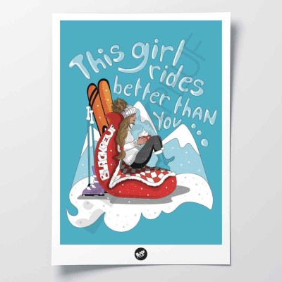 Wall patch with a skiing girl, in a humorous version, in blue, for decorative purposes. Wall patch with a skiing girl, in a humorous version, in blue, for decorative purposes.