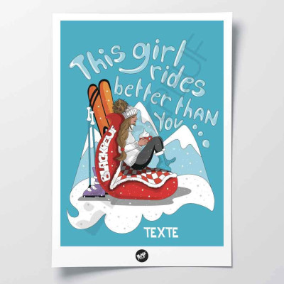 Wall patch with a skiing girl, in a humorous version, in blue, for decorative purposes. Wall patch with a skiing girl, in a humorous version, in blue, for decorative purposes.