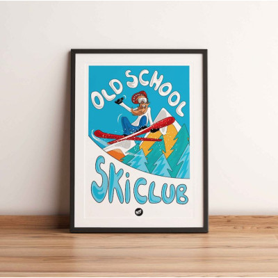 Affiche murale patch old school ski club bleu et rouge pour la décoration. Affiche murale patch old school ski club bleu et rouge pour la décoration.