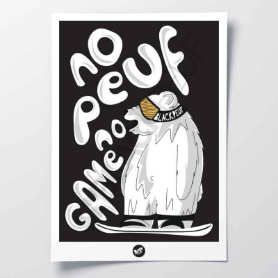 Wall poster patch no pouf no game polar bear on black background skiing for decoration. Wall poster patch no pouf no game polar bear on black background skiing for decoration.