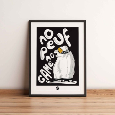 Wandposter-Patch „No Pouf No Game“ Eisbär auf schwarzem Hintergrund Ski zur Dekoration. Wandposter-Patch „No Pouf No Game“ Eisbär auf schwarzem Hintergrund Ski zur Dekoration.