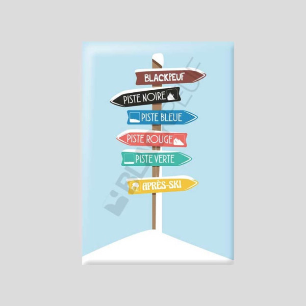 Mountain souvenir magnet with BLACKPEUF illustrations