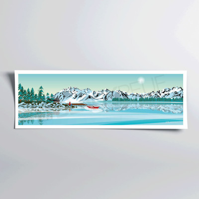 Wall poster back to the sources breath on the lake between the blue and green mountains for decoration. Wall poster back to the sources breath on the lake between the blue and green mountains for decoration.
