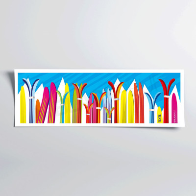 Wandposter Ski in den Farben: blau, rot, gelb, zur Dekoration Wandposter Ski in den Farben: blau, rot, gelb, zur Dekoration
