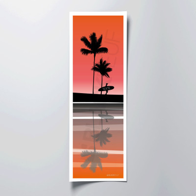 Sunset Surf vertical wall poster sunset on the beach red surfer for decoration. Sunset Surf vertical wall poster sunset on the beach red surfer for decoration.