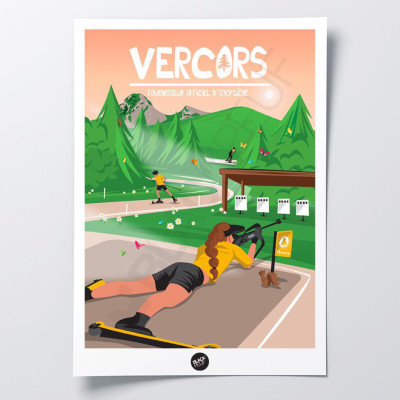 Affiche murale versons ski roue sport tir carabine vert et orange pour la décoration. Affiche murale versons ski roue sport tir carabine vert et orange pour la décoration.