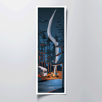 Vertical wall poster campfire campfire in dark forest at night blue for decoration Vertical wall poster campfire campfire in dark forest at night blue for decoration