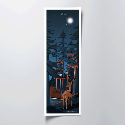 Vertical wall poster deer animal in the middle of the woods in the dark blue night for decoration. Vertical wall poster deer animal in the middle of the woods in the dark blue night for decoration.