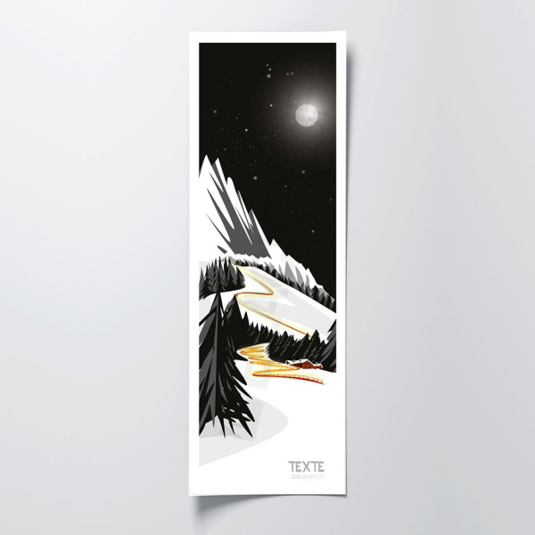 Affiche murale descente aux flambeaux dans la montagne noir blanche et jaune pour la décoration.