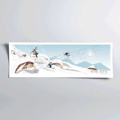 Poster murale di uno sciatore freeride fuori pista bianco e blu per decorazione Poster murale di uno sciatore freeride fuori pista bianco e blu per decorazione