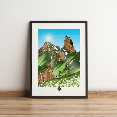 Affiche murale Pierra Menta été 2021 déco aux couleurs vert, bleu et marron événement montagne Affiche murale Pierra Menta été 2021 déco aux couleurs vert, bleu et marron événement montagne