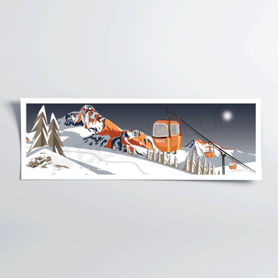Poster murale con gondola arancione e bianca sulle piste da sci per decorazione Poster murale con gondola arancione e bianca sulle piste da sci per decorazione