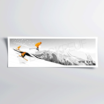 Wall poster of a skier hurtling down a slope in black, white and orange for decoration Wall poster of a skier hurtling down a slope in black, white and orange for decoration