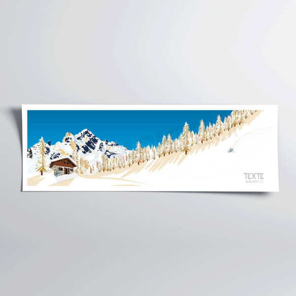AFFICHE PANORAMIQUE AU PIEDS DES PISTES