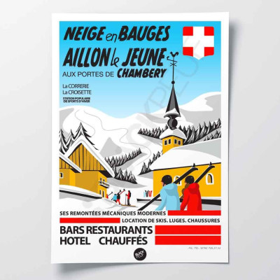 Wall poster celebrating the 60th anniversary of the “Les Aillons en Savoie” event for decoration. Wall poster celebrating the 60th anniversary of the “Les Aillons en Savoie” event for decoration.