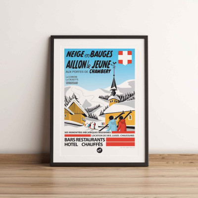 Wandplakat zur Feier des 60. Jahrestags der Veranstaltung „Les Aillons en Savoie“ zur Dekoration. Wandplakat zur Feier des 60. Jahrestags der Veranstaltung „Les Aillons en Savoie“ zur Dekoration.