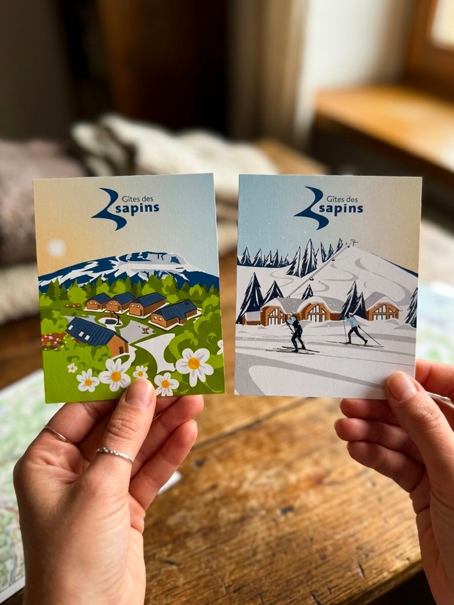 Cartes postales mettant en scène la station de ski de La Féclaz en saisons hivernale et estivale